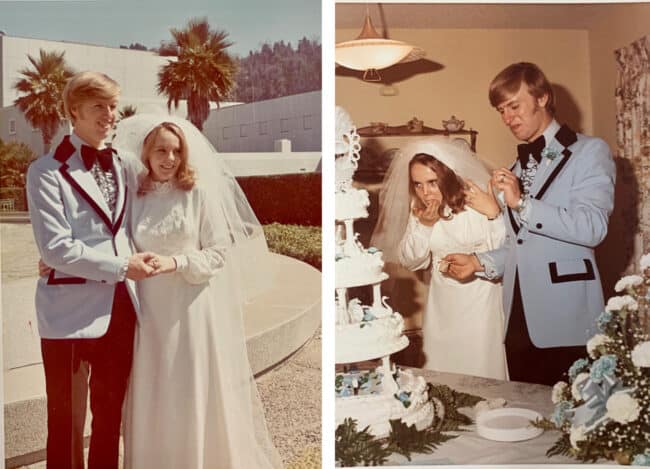 a young couple getting married in the 1970s.