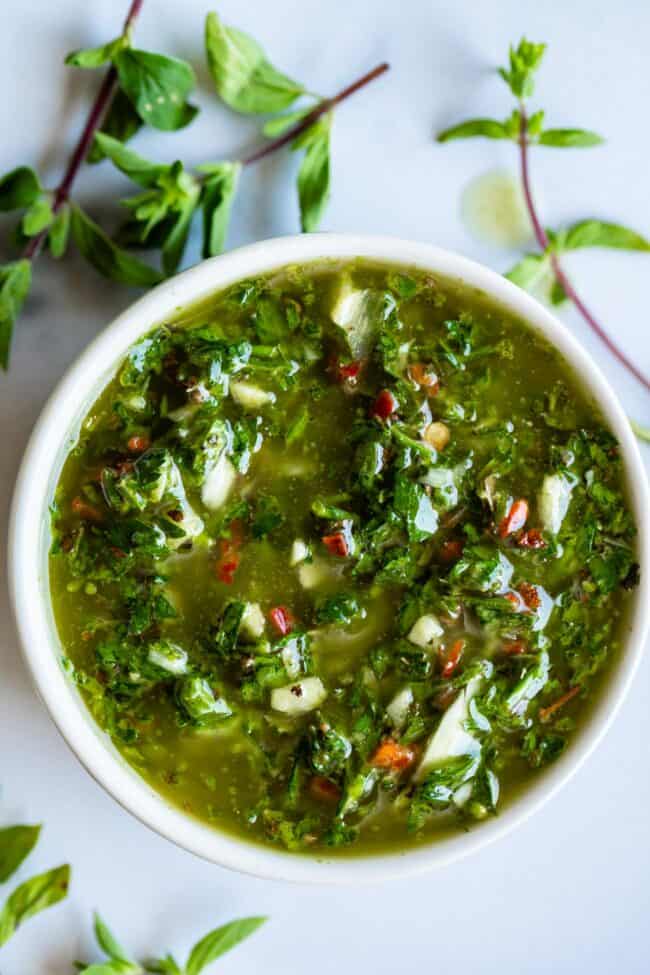 chimichurri sauce in a small bowl.