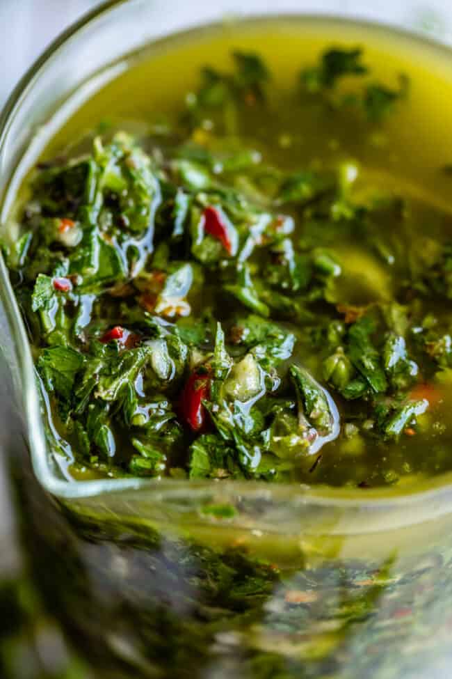 chimichurri sauce shot from close up.