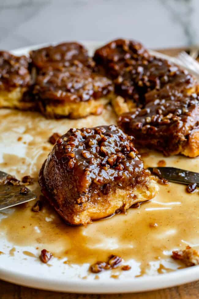 pecan rolls on a plate with a knife