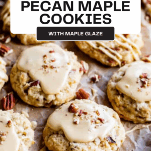 A group of maple cookies topped with white frosting.