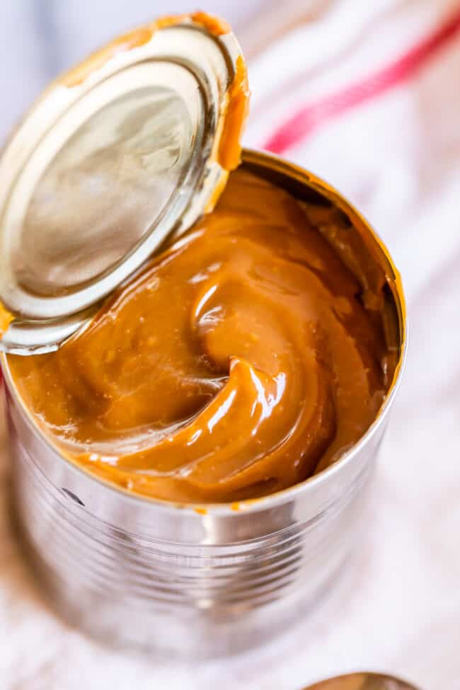 a can of sweetened condensed milk made into dulce de leche.