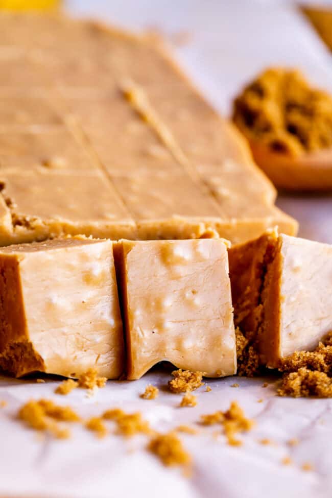 penuche fudge cut into neat squares.