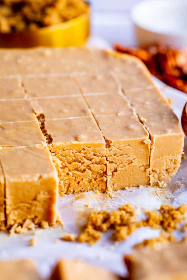 penuche fudge cut into neat squares.