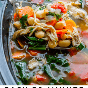 kale, chicken, and white bean soup in the slow cooker.