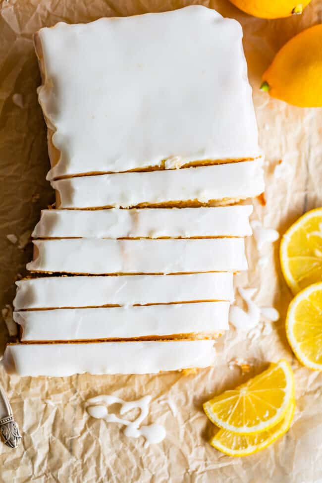 lemon quick bread with glaze.