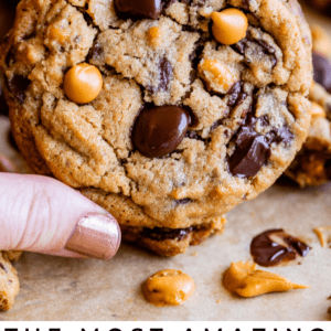 peanut butter cookie with butterscotch and chocolate chips.