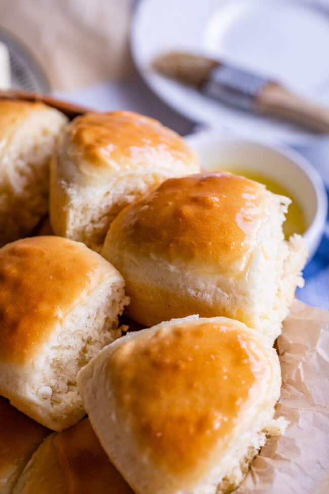 pulled apart buttery dinner rolls.