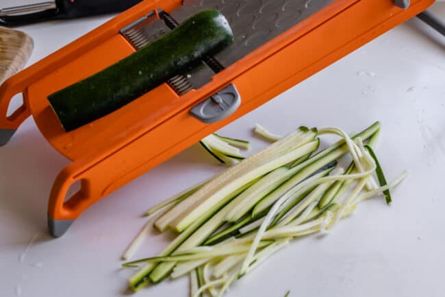 using a mandolin to make straight zucchini noodles