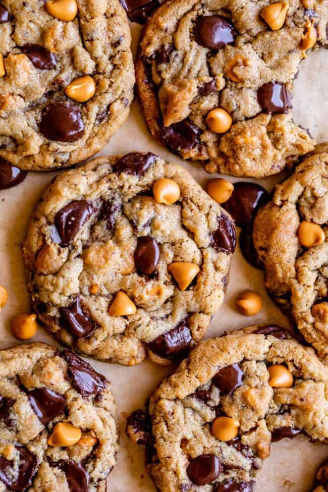 butterscotch chocolate chip cookies with dark chocolate chips.