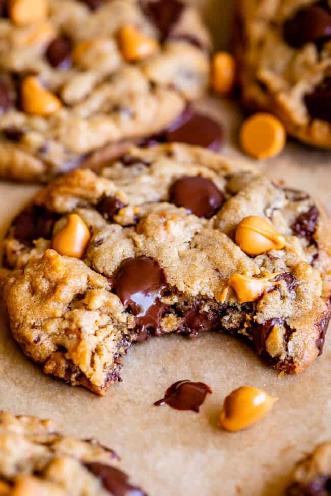 chewy butterscotch cookies with dark chocolate and peanut butter.