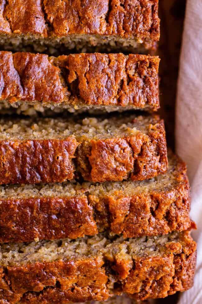 super moist banana nut bread cut into slices.