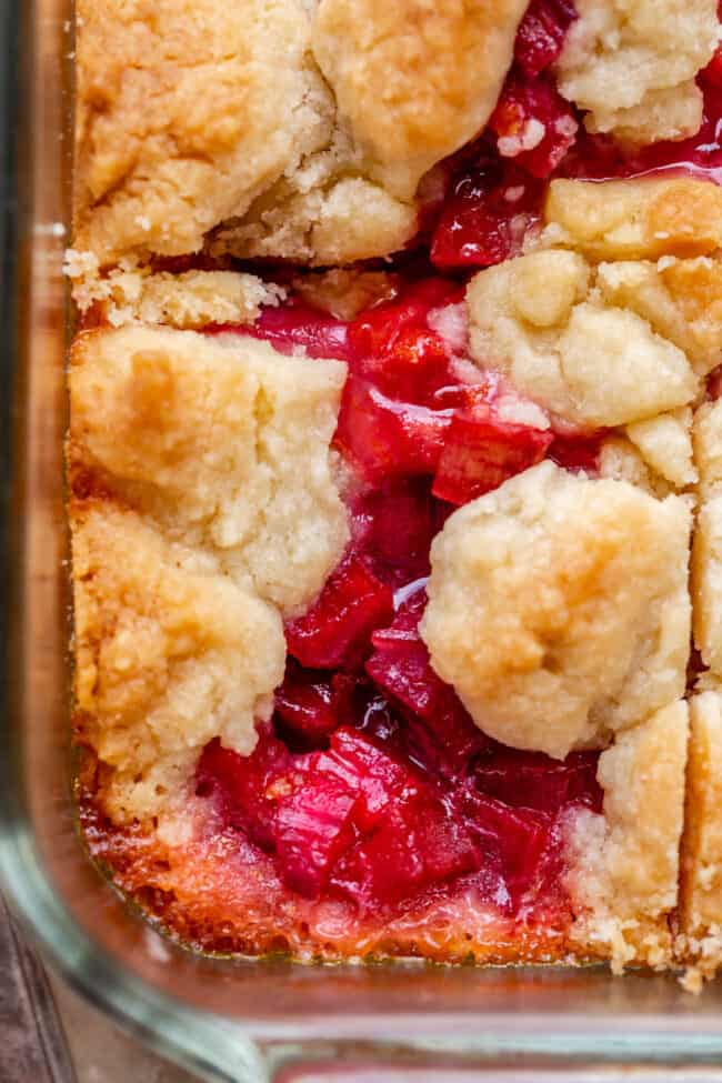 rhubarb shortbread bars, pictured from above