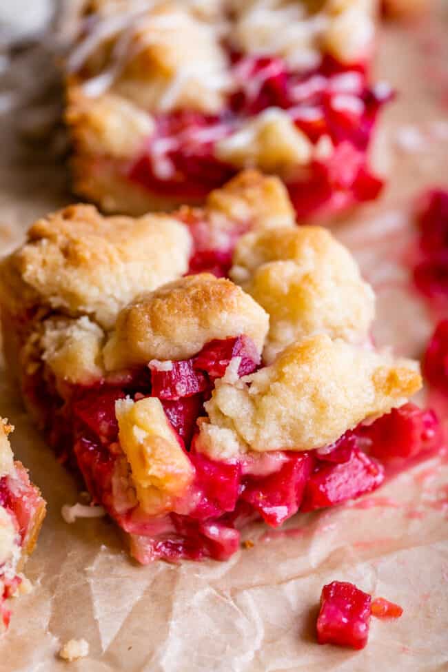 rhubarb bars with a golden top sowing off the shortbread crust recipe