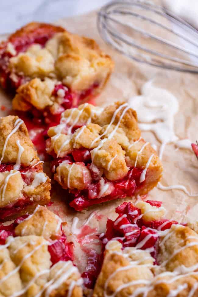 rhubarb bars drizzled with glaze