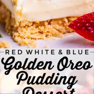 vanilla pudding dessert with golden oreos