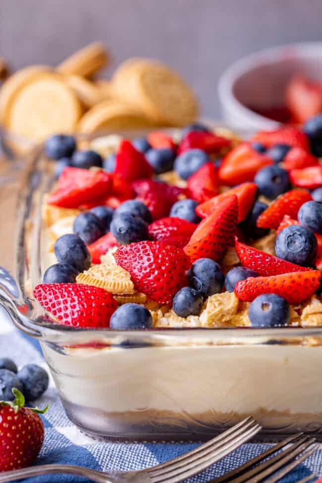 red white and blue vanilla pudding dessert 