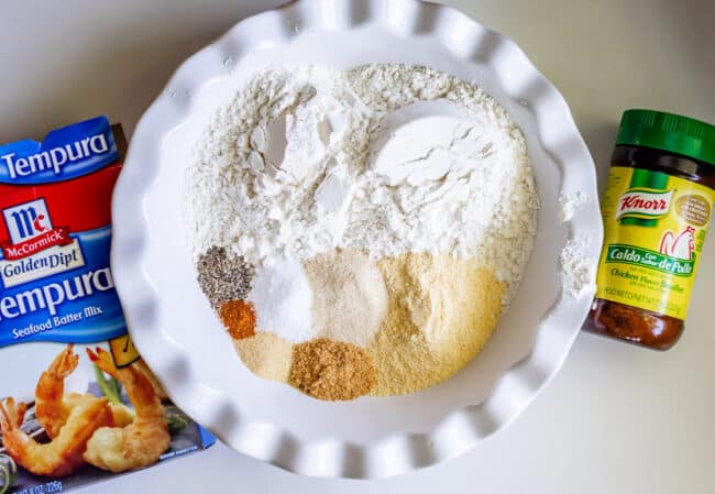 dry ingredients in a bowl for fried chicken