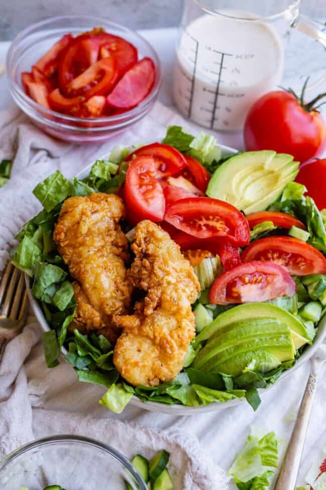 crispy chicken salad in a bowl