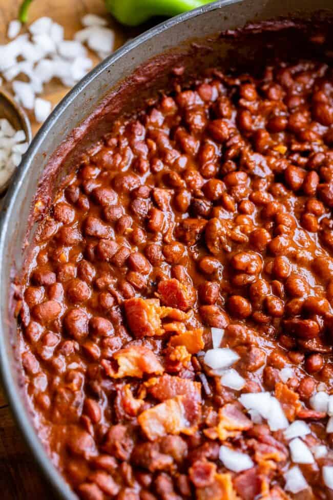 santa maria pinquito beans in a pan.