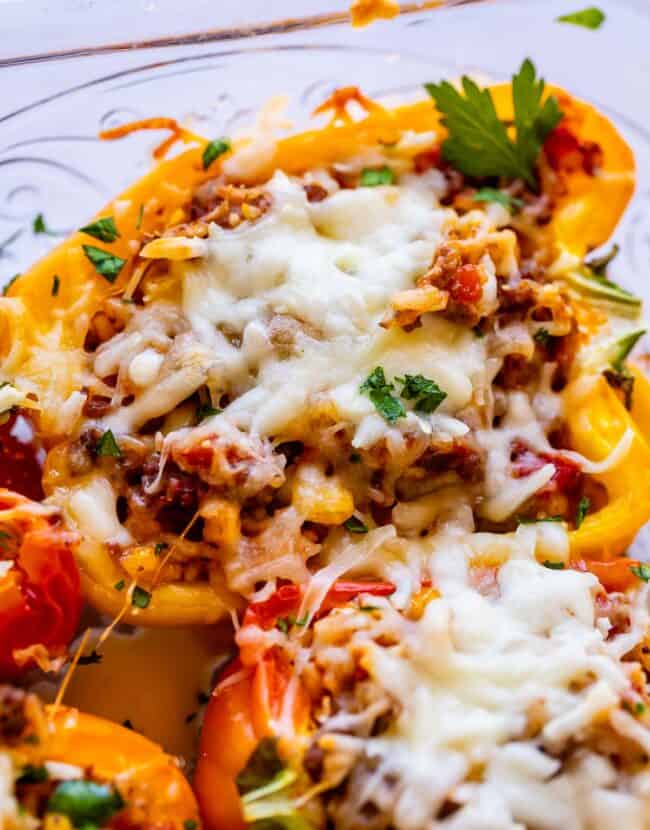 easy stuffed peppers with melted cheese on top
