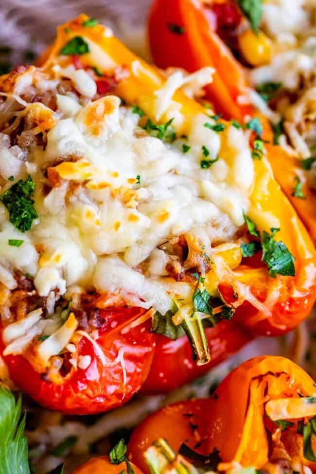 how to make stuffed peppers showing melted cheese on top