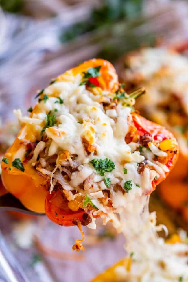 stuffed bell pepper with melted cheese on top