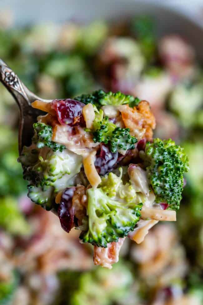 spoonful of broccoli salad recipe with bacon