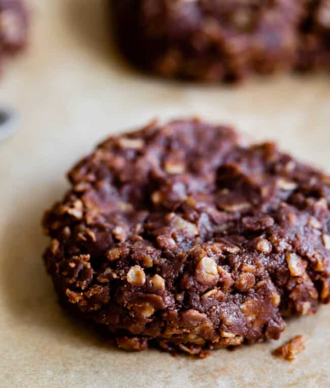 close up of no bake oatmeal cookies
