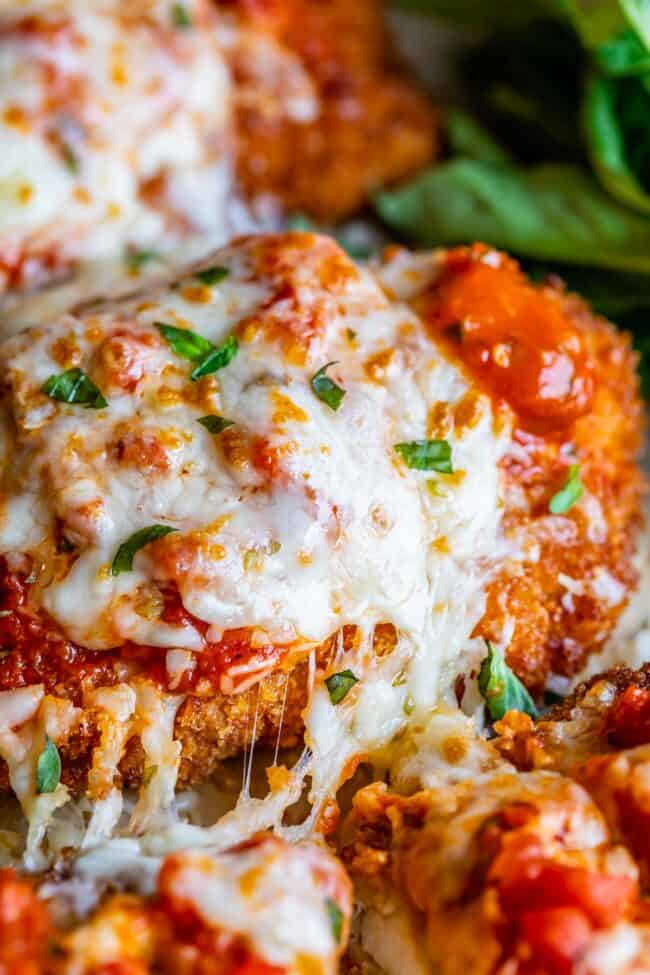 close up shot on the side of homemade chicken parmesan recipe