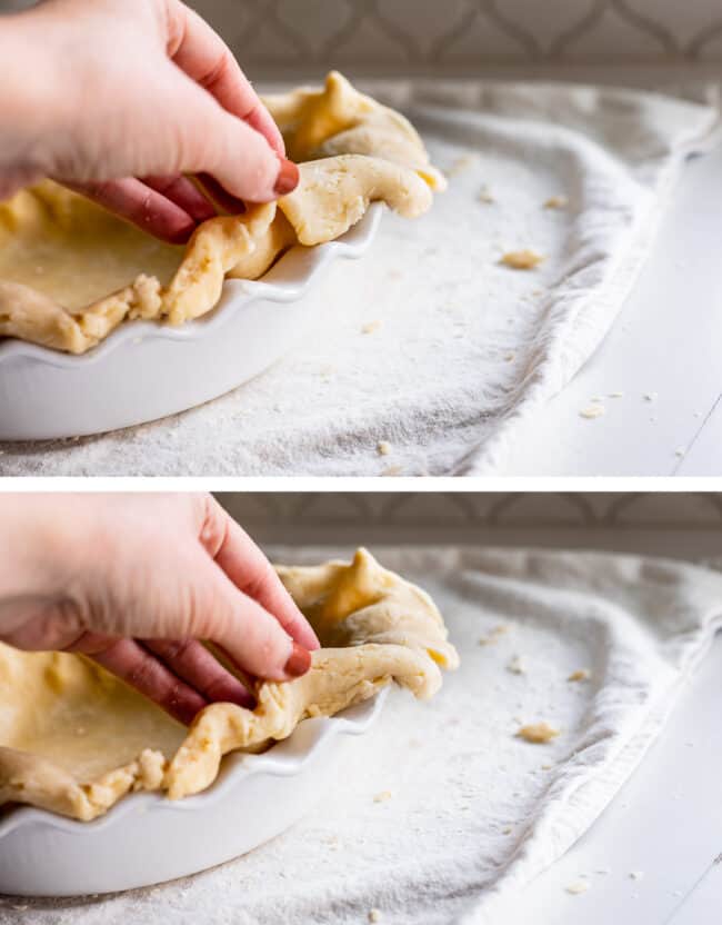 how to fold under the edge of the pie crust in order to crimp