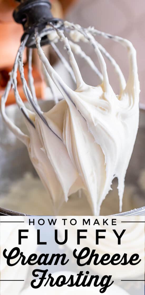fluffy easy cream cheese frosting on a beater