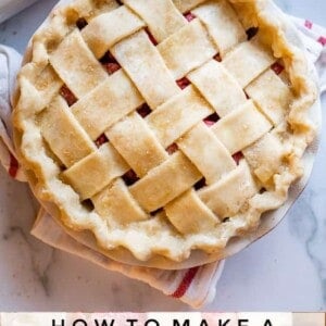 overhead shot of lattice pie crust unbaked