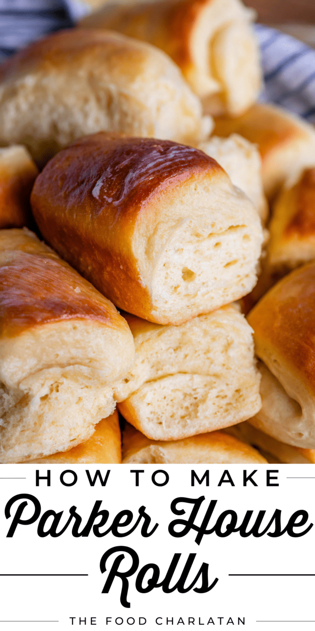 a stack of homemade parker house rolls.