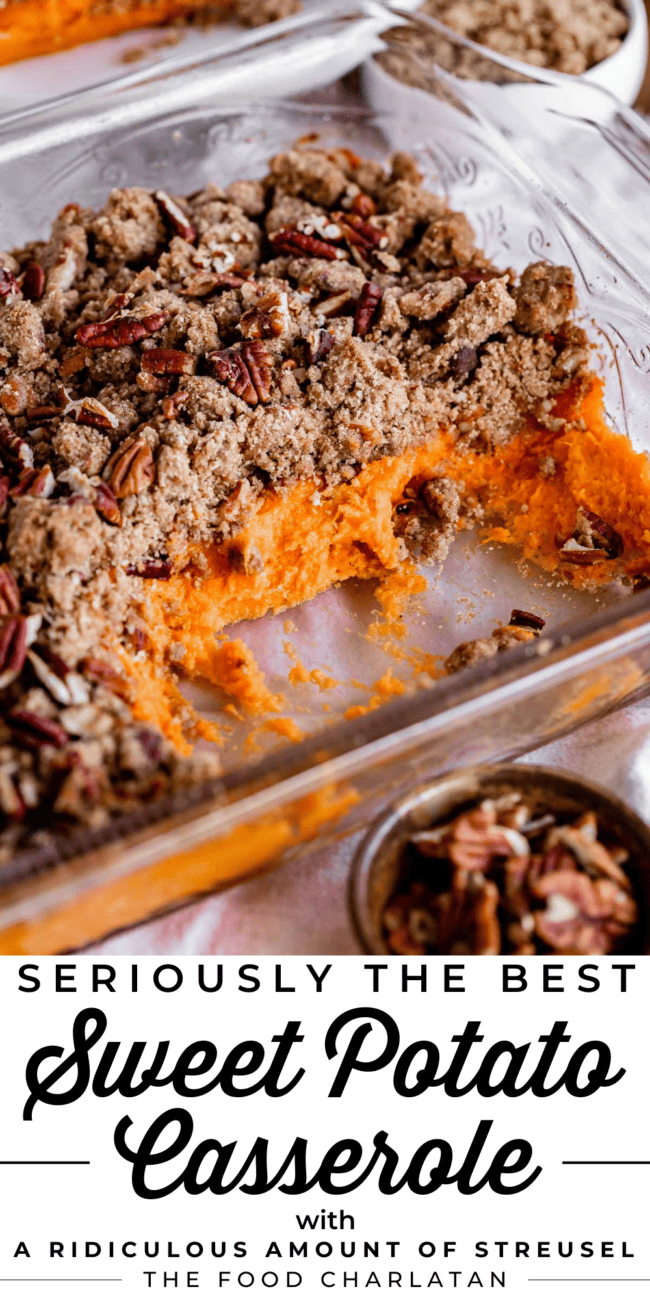 Baked Sweet Potato Casserole with Pecan Topping - The Food Charlatan