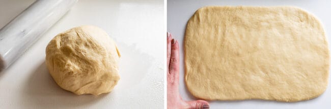 punched down dough for bread, rolled out dough.