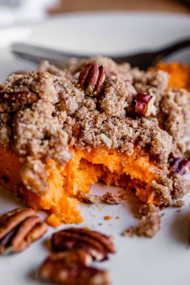 sweet potato casserole with pecan streusel topping. 