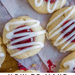 raspberry thumbprint cookies with glaze.
