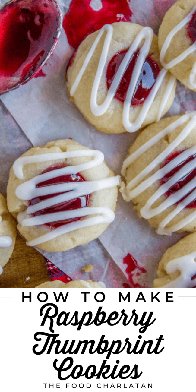 raspberry thumbprint cookies with glaze.