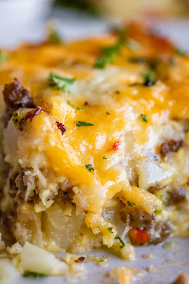 sausage breakfast casserole shot from closeup.