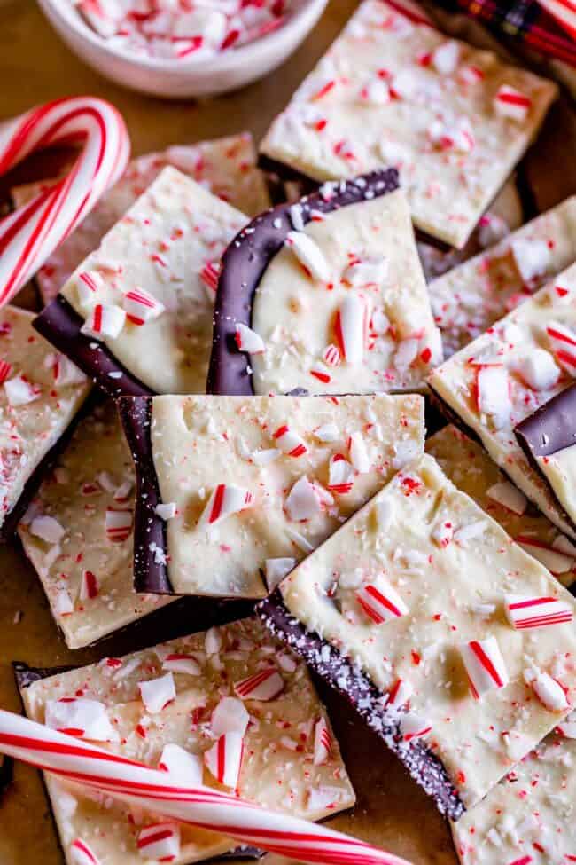 white chocolate peppermint bark spread on a pan