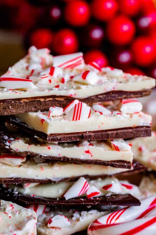 peppermint bark recipe, cut in squares and stacked