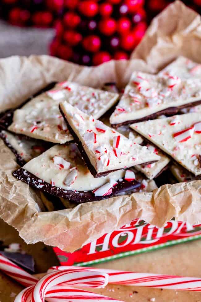 peppermint bark recipe in a holiday tin
