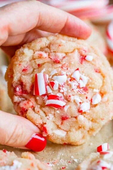 hand holding peppermint cookies up