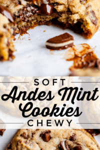 andes mint cookies on a pan with a bite taken out