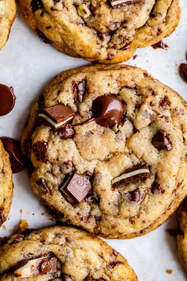 three Andes mint cookies shot overhead