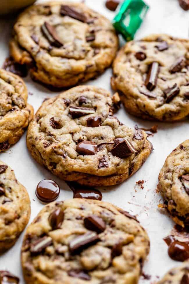 Andes mint cookie recipe on a baking sheet