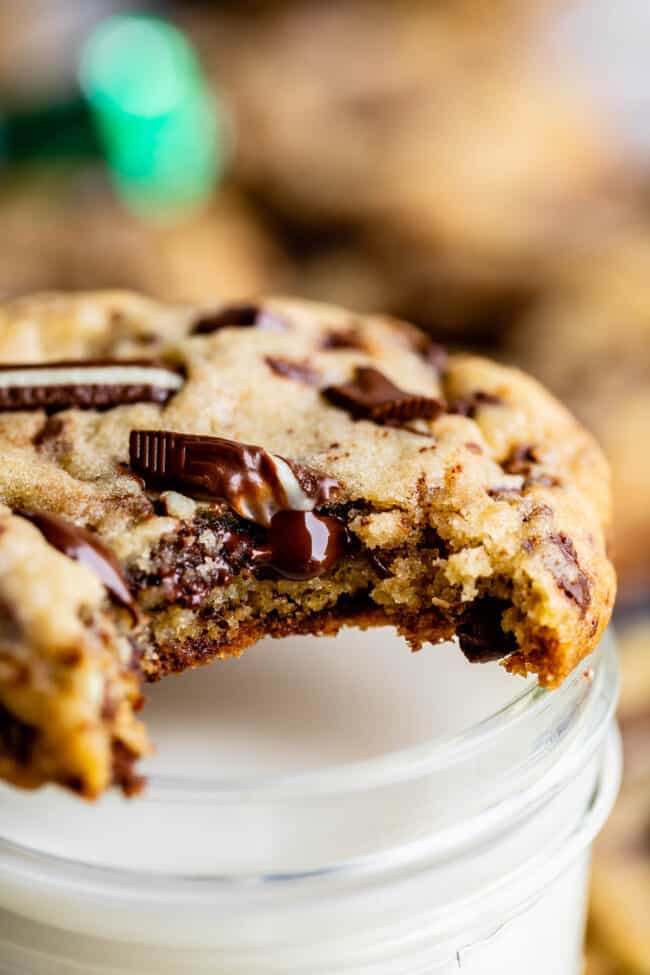 andes mint cookies recipe with a glass of milk