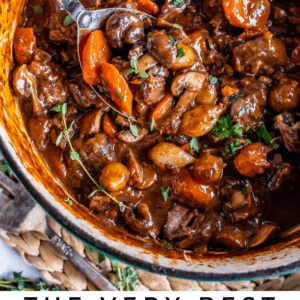 beef bourguignon in a big pot.