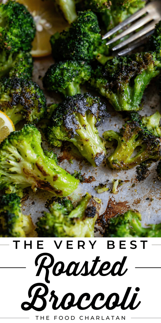 oven roasted broccoli on a sheet pan.
